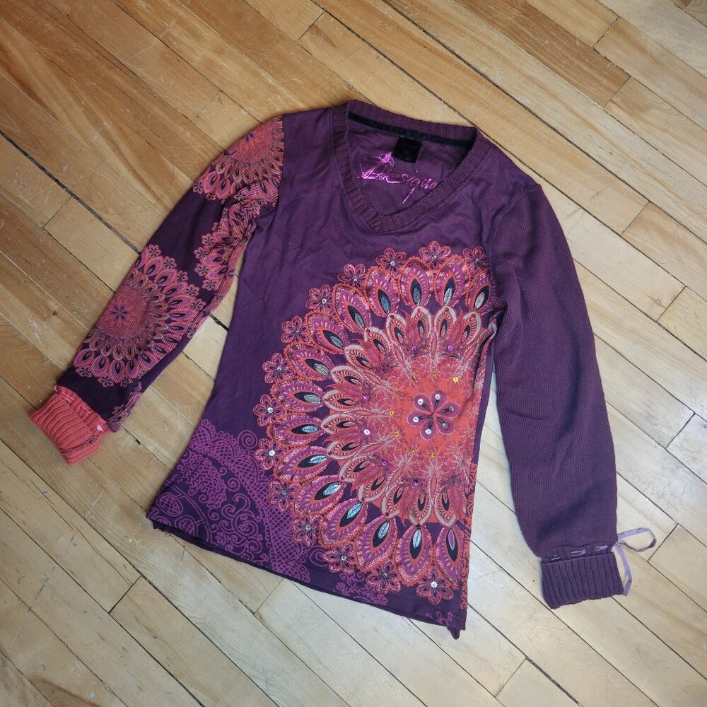 DESIGUAL Signature Mandala Top — Boho- Deep Plum - Small